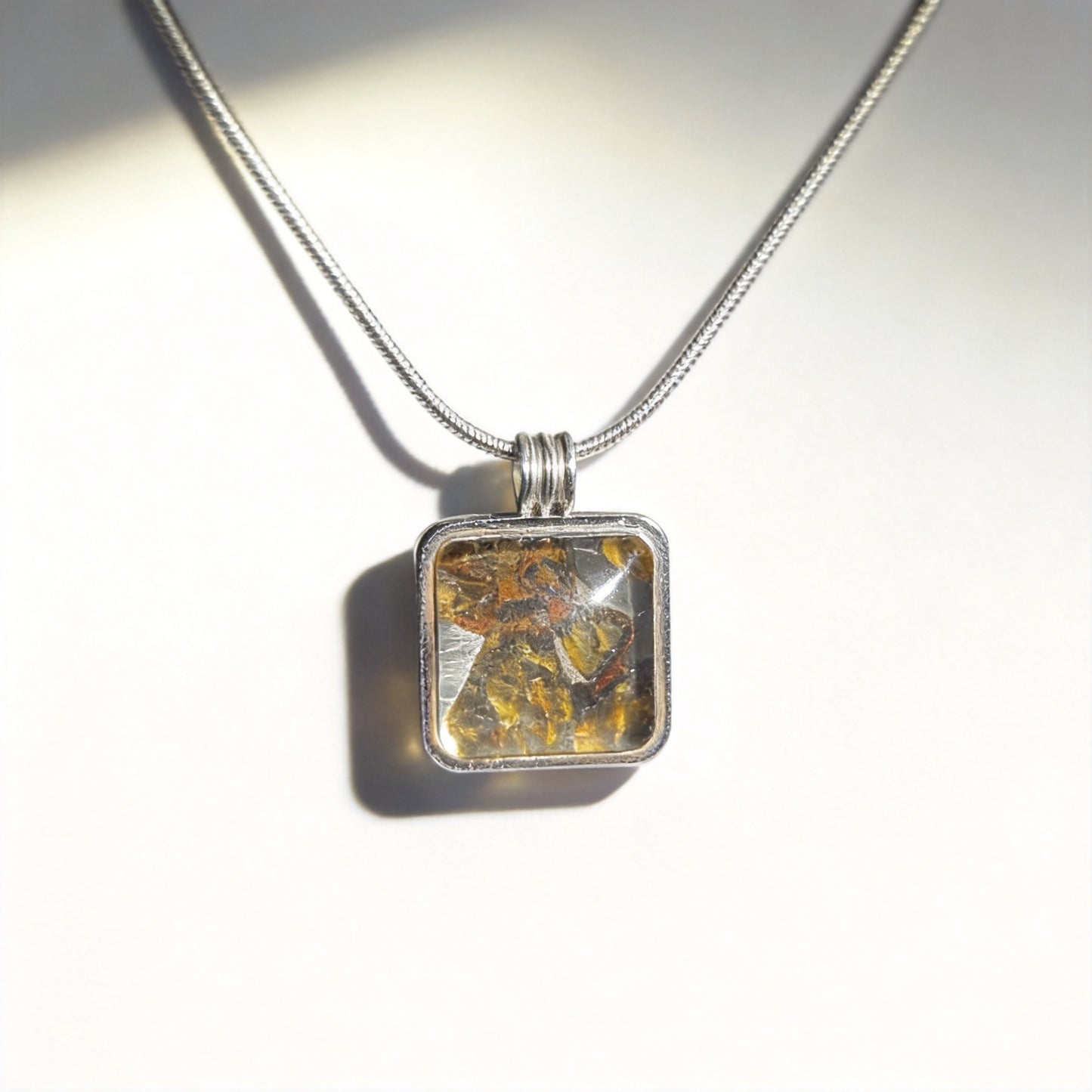 Real Sericho Pallasite Meteorite Cube Necklace | Top Quality Pallasite Square Pendant 12x12x3mm | Genuine Space Rock Jewelry