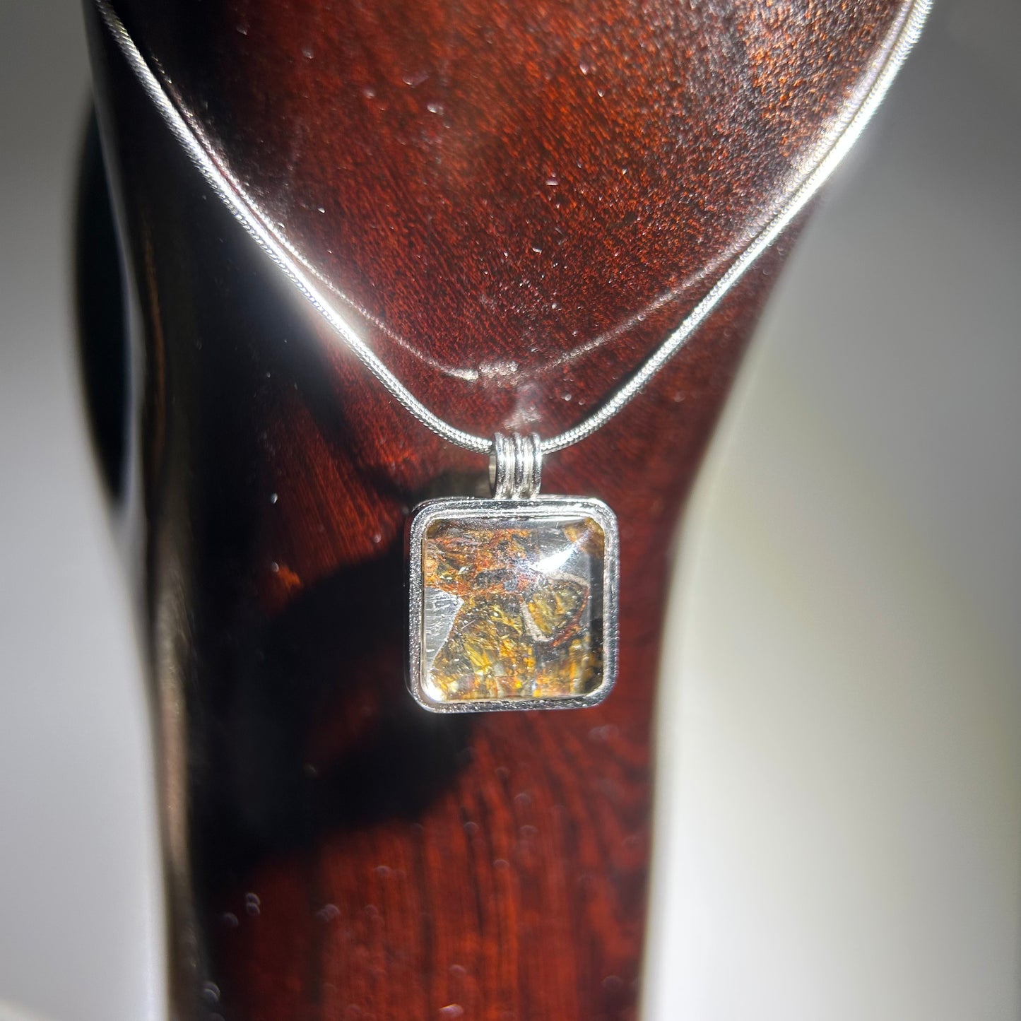 Real Sericho Pallasite Meteorite Cube Necklace | Top Quality Pallasite Square Pendant 12x12x3mm | Genuine Space Rock Jewelry