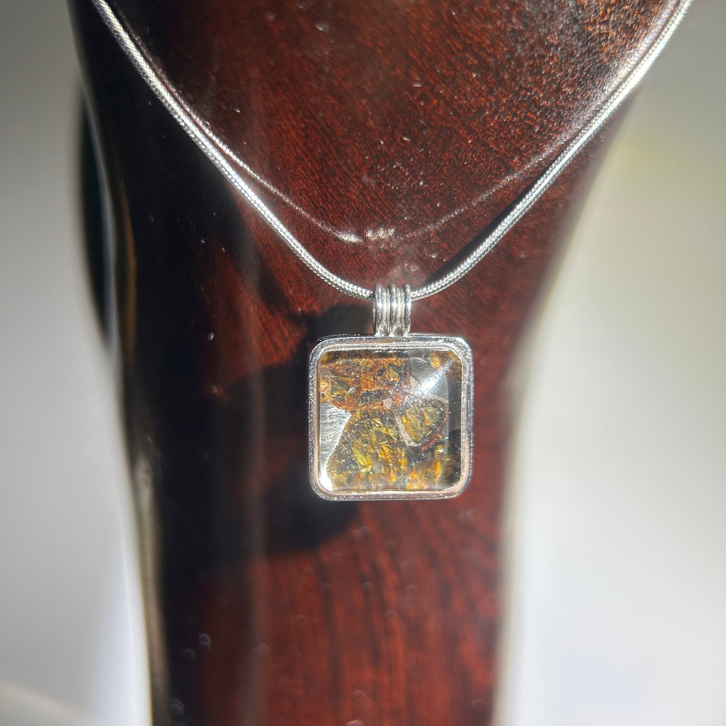 Real Sericho Pallasite Meteorite Cube Necklace | Top Quality Pallasite Square Pendant 12x12x3mm | Genuine Space Rock Jewelry