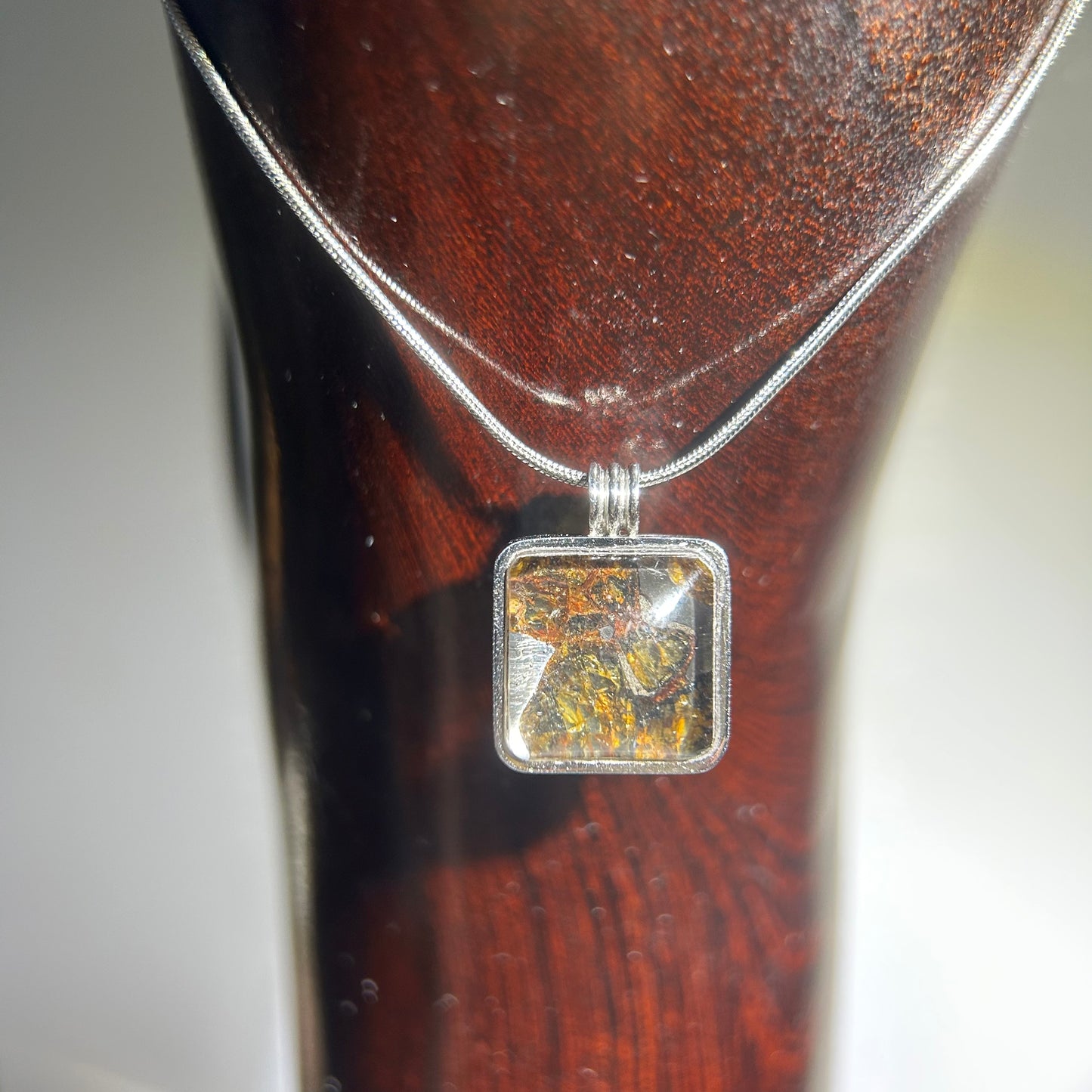 Real Sericho Pallasite Meteorite Cube Necklace | Top Quality Pallasite Square Pendant 12x12x3mm | Genuine Space Rock Jewelry