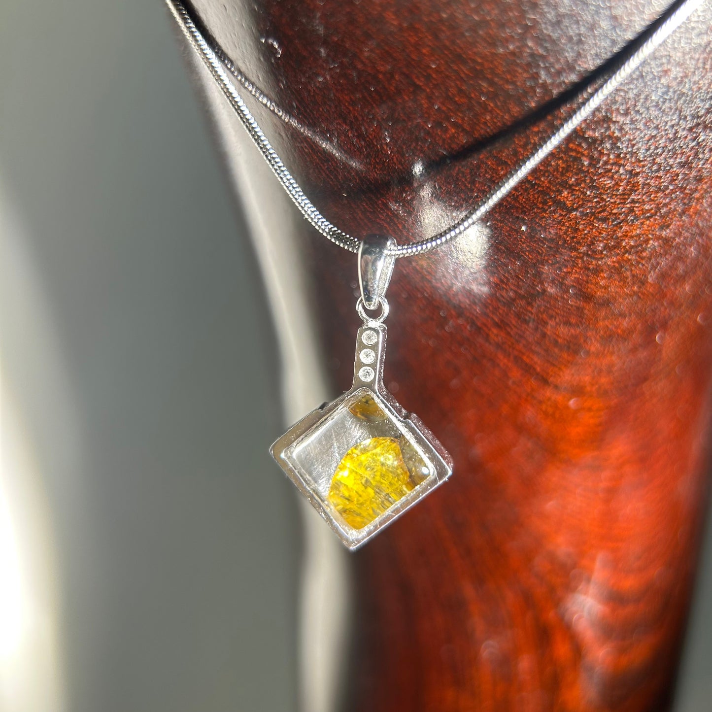 Genuine Sericho Pallasite Meteorite Square Pendant Golden Plated Necklace | Olivine Crystal Inlay | Gift Box + COA