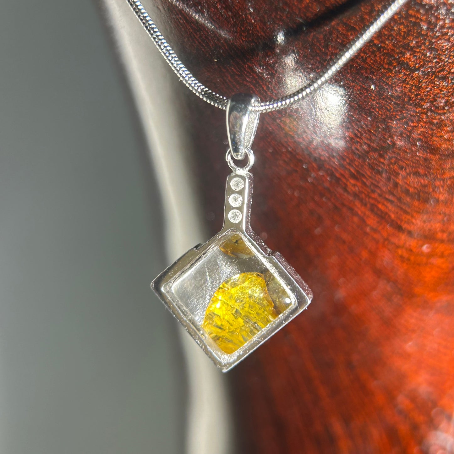 Genuine Sericho Pallasite Meteorite Square Pendant Golden Plated Necklace | Olivine Crystal Inlay | Gift Box + COA