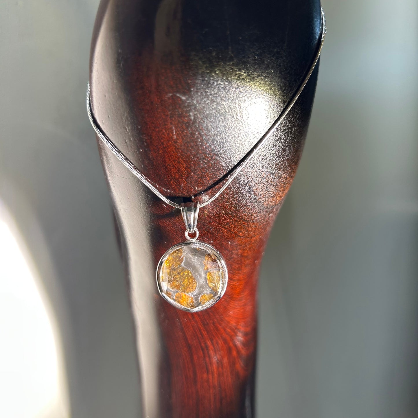 Sericho Pallasite Meteorite Round Pendant Necklace | Titanium Steel | Prism “Compound‑Eye” Protective Lens | Olivine Inlay | Gift Box + COA