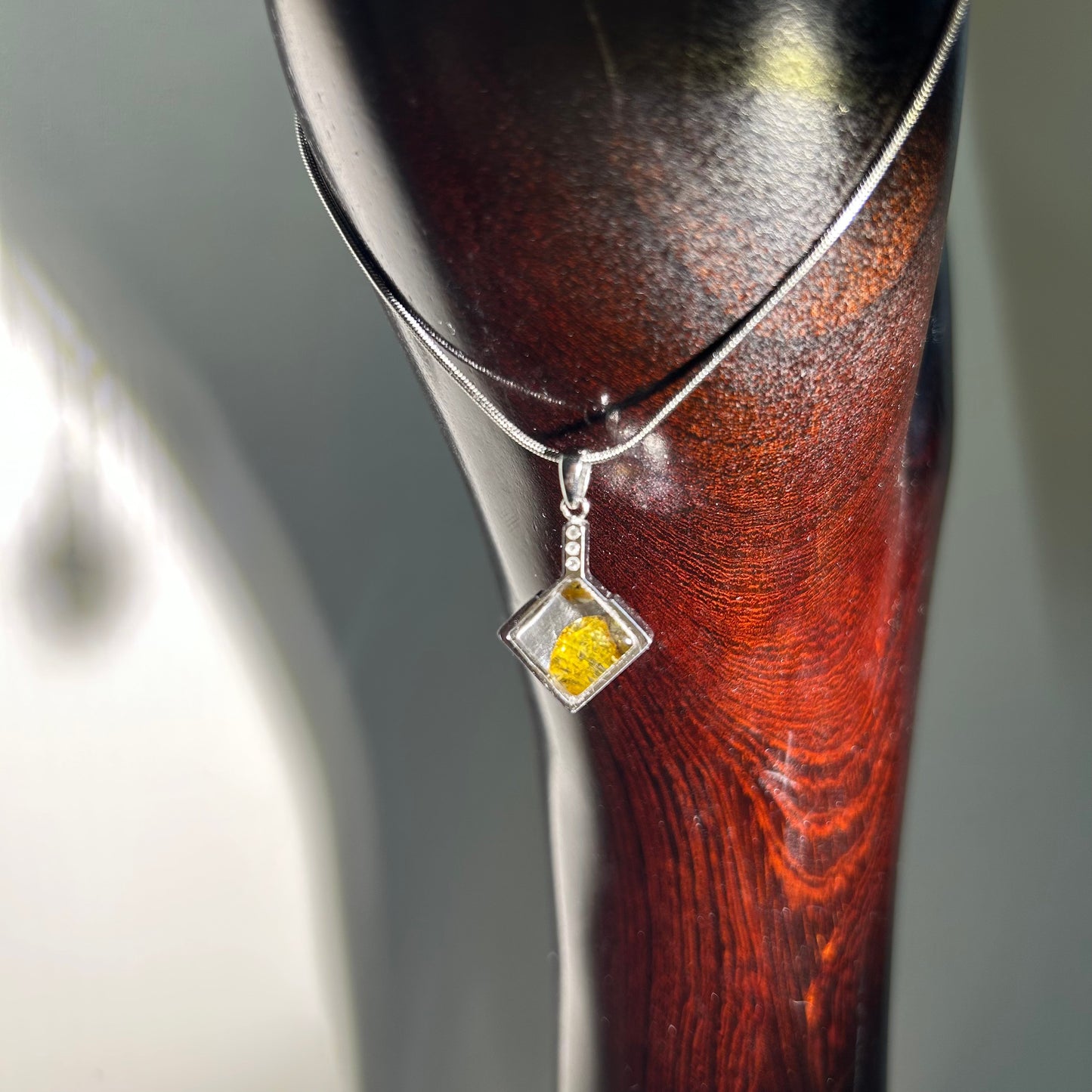 Genuine Sericho Pallasite Meteorite Square Pendant Golden Plated Necklace | Olivine Crystal Inlay | Gift Box + COA