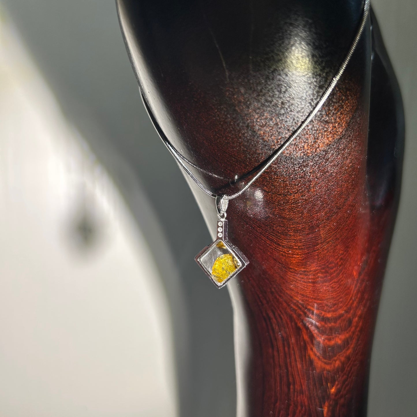 Genuine Sericho Pallasite Meteorite Square Pendant Golden Plated Necklace | Olivine Crystal Inlay | Gift Box + COA