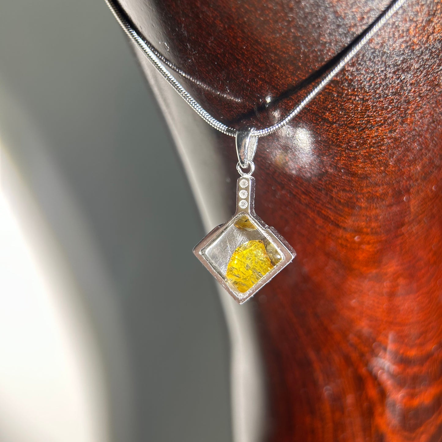 Genuine Sericho Pallasite Meteorite Square Pendant Golden Plated Necklace | Olivine Crystal Inlay | Gift Box + COA