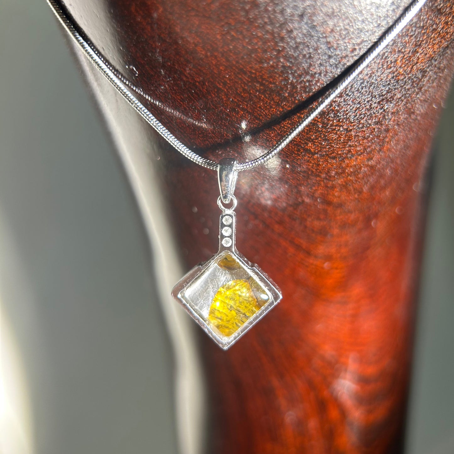 Genuine Sericho Pallasite Meteorite Square Pendant Golden Plated Necklace | Olivine Crystal Inlay | Gift Box + COA