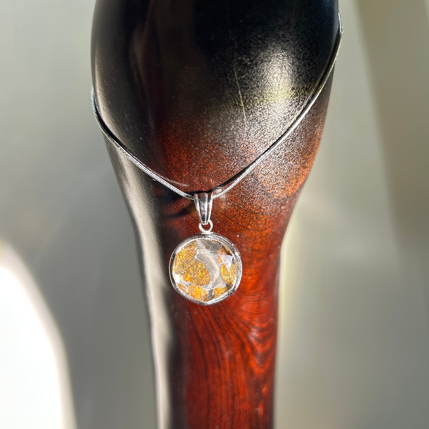 Sericho Pallasite Meteorite Round Pendant Necklace | Titanium Steel | Prism “Compound‑Eye” Protective Lens | Olivine Inlay | Gift Box + COA