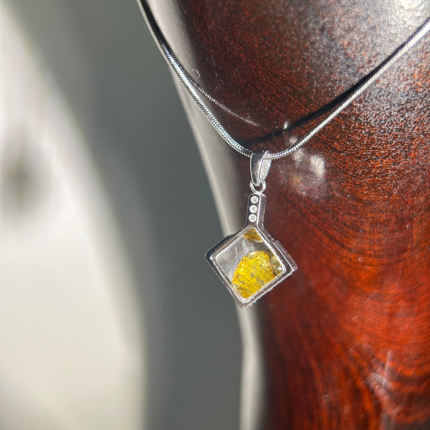 Genuine Sericho Pallasite Meteorite Square Pendant Golden Plated Necklace | Olivine Crystal Inlay | Gift Box + COA