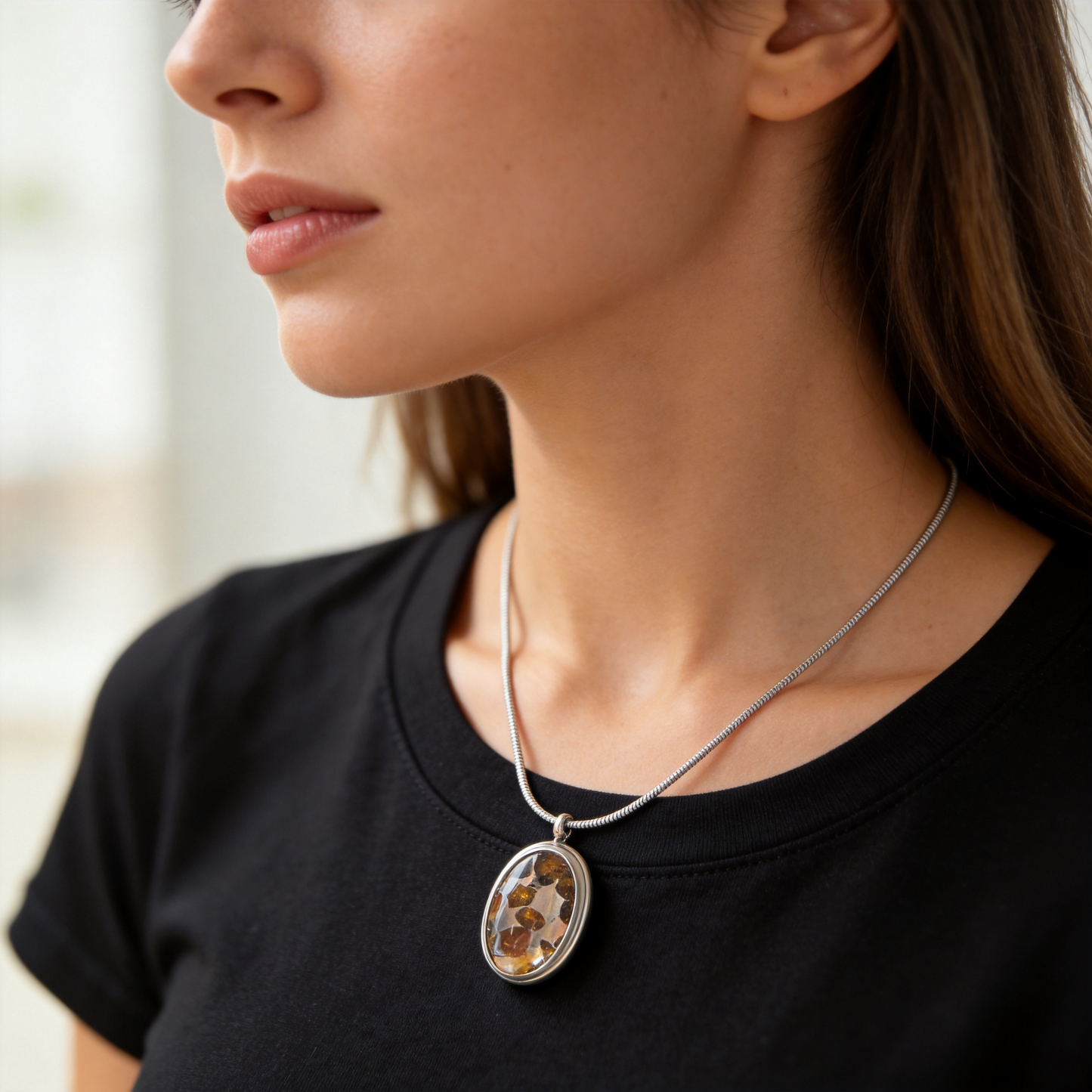 Top Quality Sericho Pallasite Meteorite Necklace, Unique Valentine's Day Gift for Her, Teardrop Space Jewelry, Real Meteorite Oval Pendant