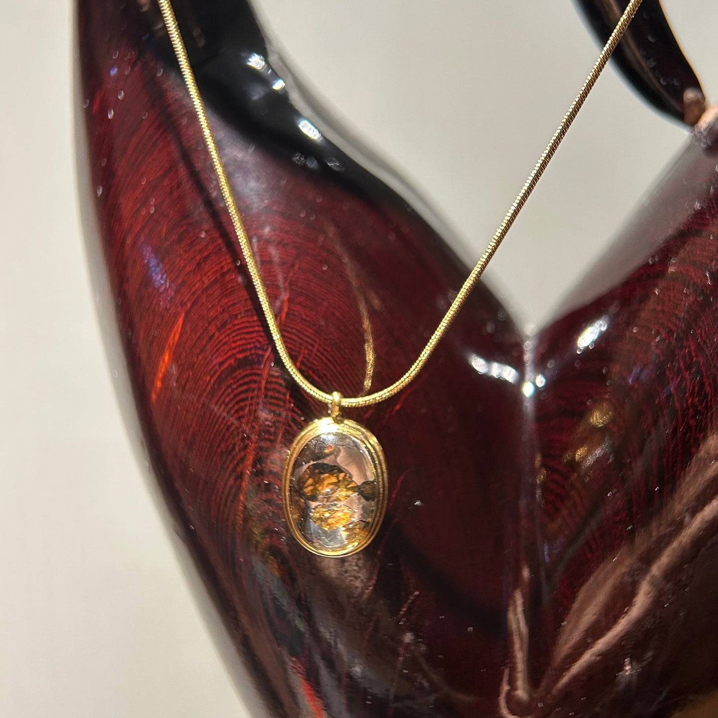 Top Quality Sericho Pallasite Meteorite Necklace, Unique Valentine's Day Gift for Her, Teardrop Space Jewelry, Real Meteorite Oval Pendant