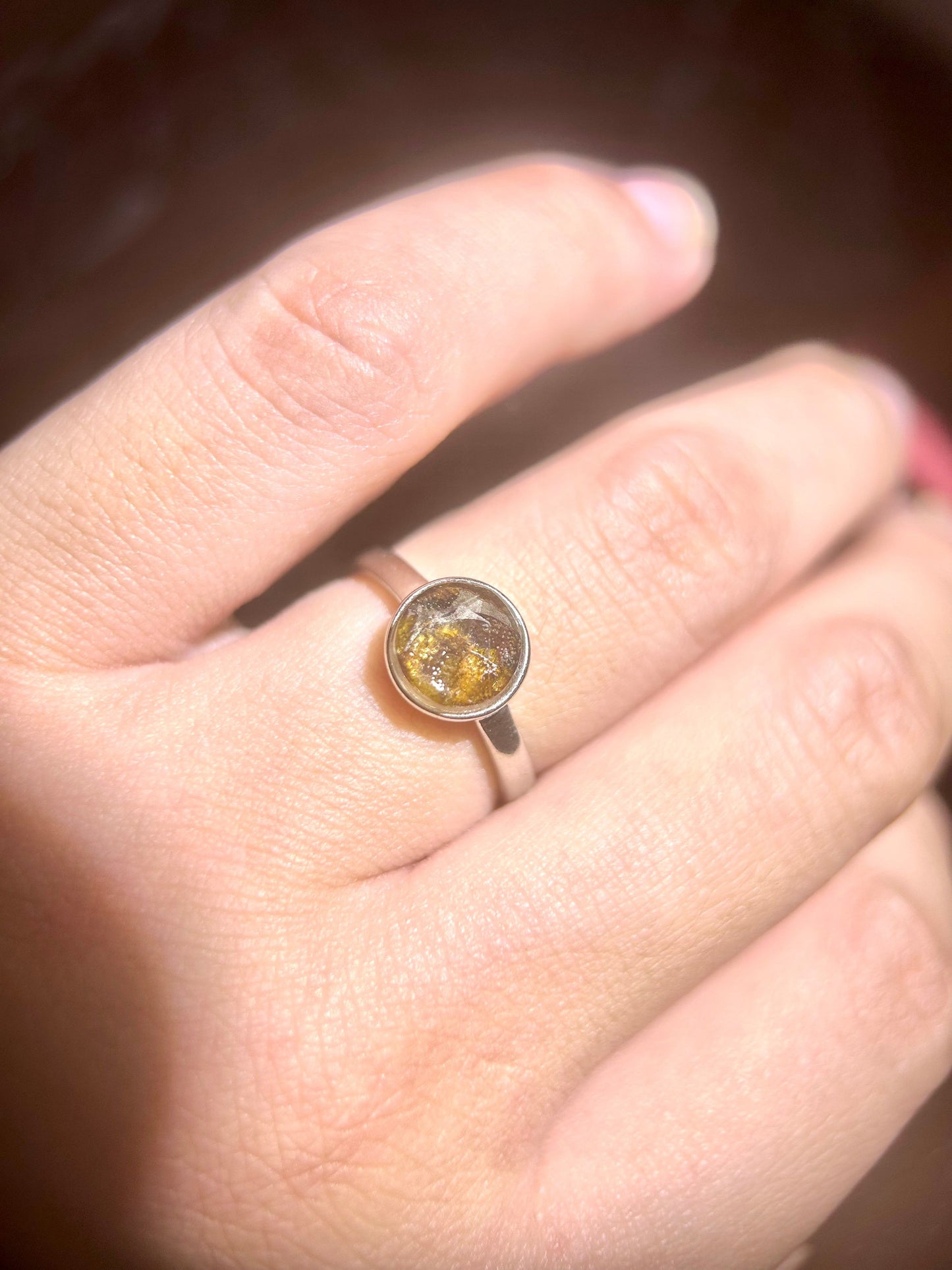 Authentic Sericho Pallasite Adjustable Ring — 8mm Round Meteorite Inlay, PVD Silver Tone, Unisex Statement Gift