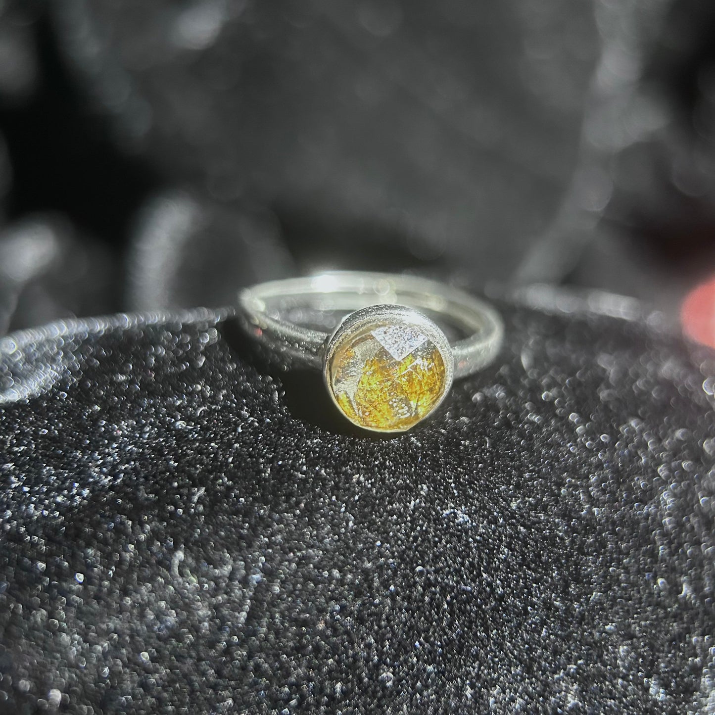 Authentic Sericho Pallasite Adjustable Ring — 8mm Round Meteorite Inlay, PVD Silver Tone, Unisex Statement Gift