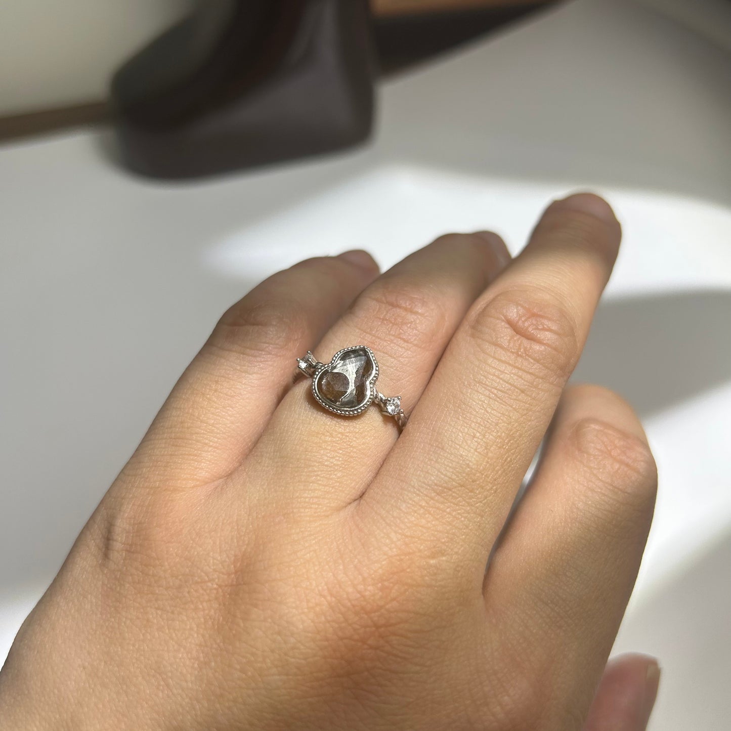 Libyan Desert Glass Ring, Pyramid Tetrahedron Statement Ring, Meteorite Impact Glass, Champagne Tektite, 925 Silver Gold Tone, Adjustable