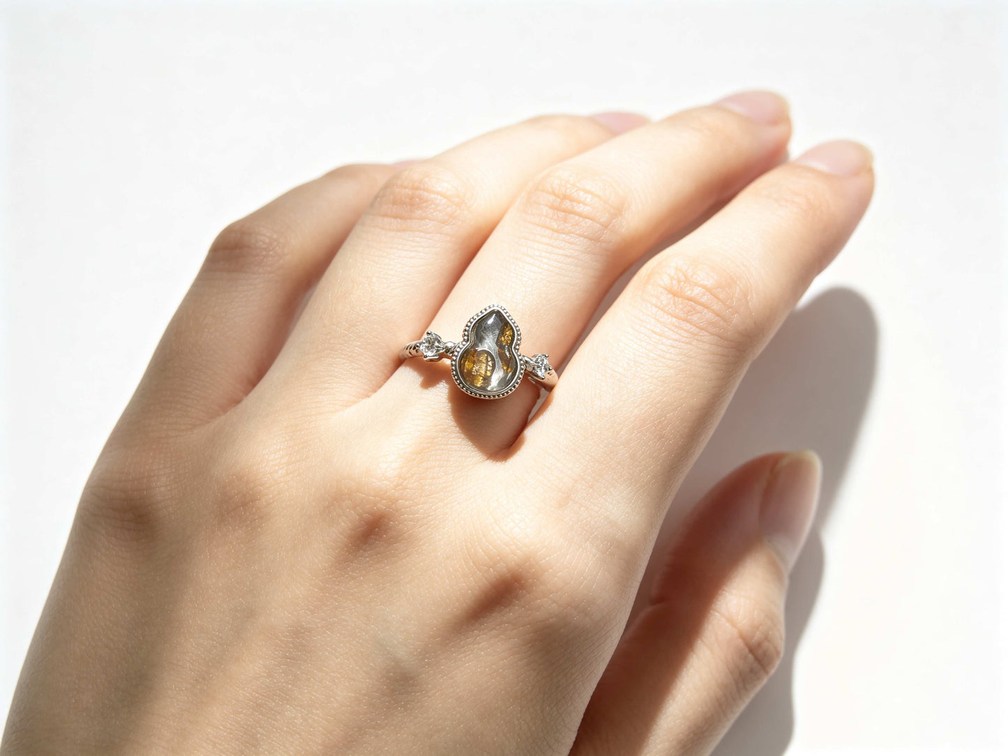Libyan Desert Glass Ring, Pyramid Tetrahedron Statement Ring, Meteorite Impact Glass, Champagne Tektite, 925 Silver Gold Tone, Adjustable