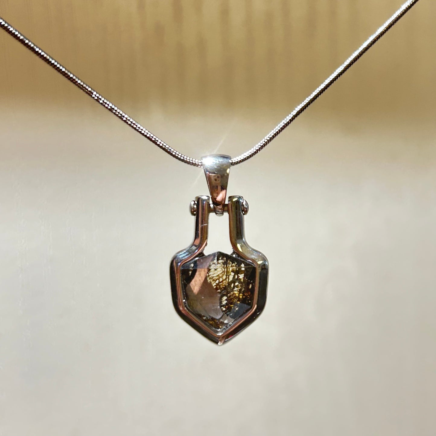 Shield of Stars Pendant Silver Color Necklace | Kenya Sericho Pallasite (Olivine Meteorite) Inlay | Cosmic Shield Charm | Gift Box + COA | 10×18×4mm