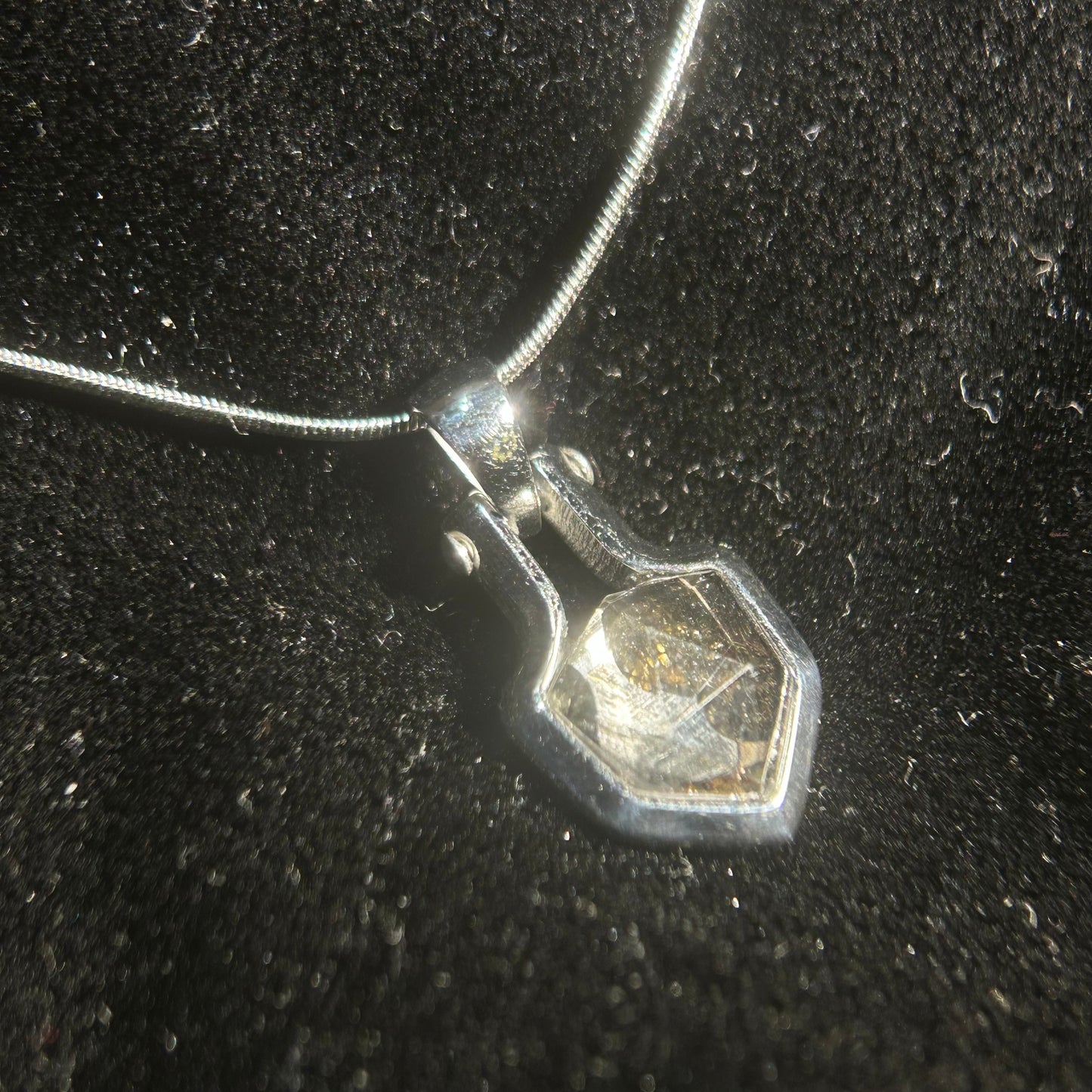 Shield of Stars Pendant Silver Color Necklace | Kenya Sericho Pallasite (Olivine Meteorite) Inlay | Cosmic Shield Charm | Gift Box + COA | 10×18×4mm