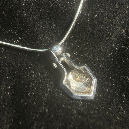 Shield of Stars Pendant Silver Color Necklace | Kenya Sericho Pallasite (Olivine Meteorite) Inlay | Cosmic Shield Charm | Gift Box + COA | 10×18×4mm