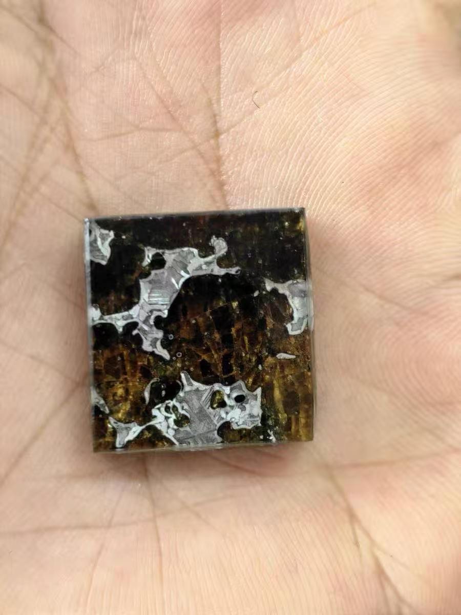 Rare Eagle Station Heihe Shengli Pallasite Slice – 20*20*4.5mm – Nickel-Iron Matrix with Olivine