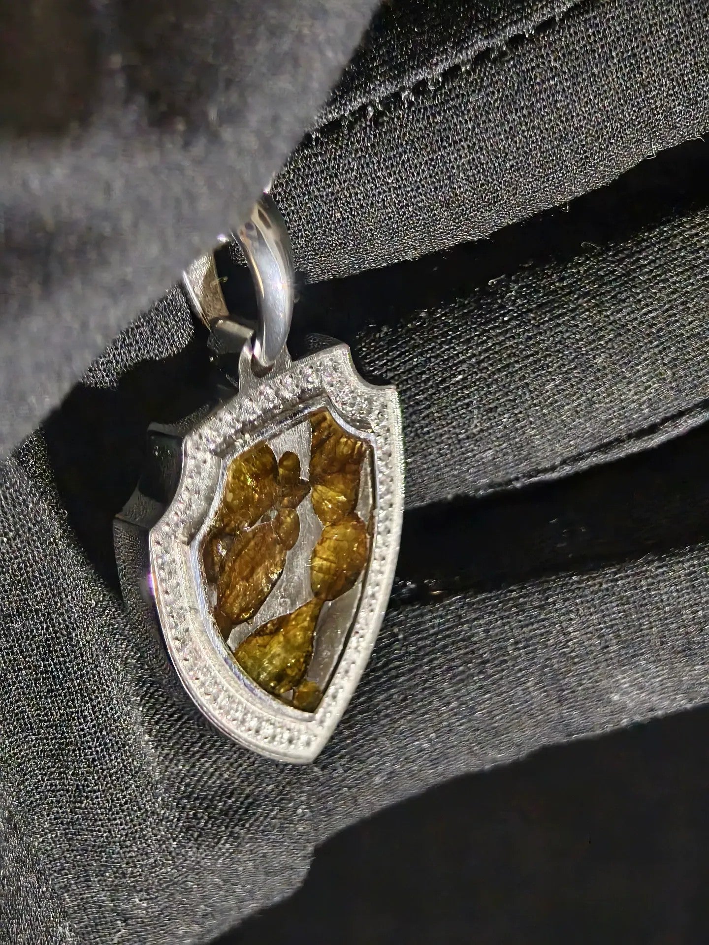 Sericho Pallasite Meteorite Necklace | Genuine Space Rock Pendant (20x37x3mm)