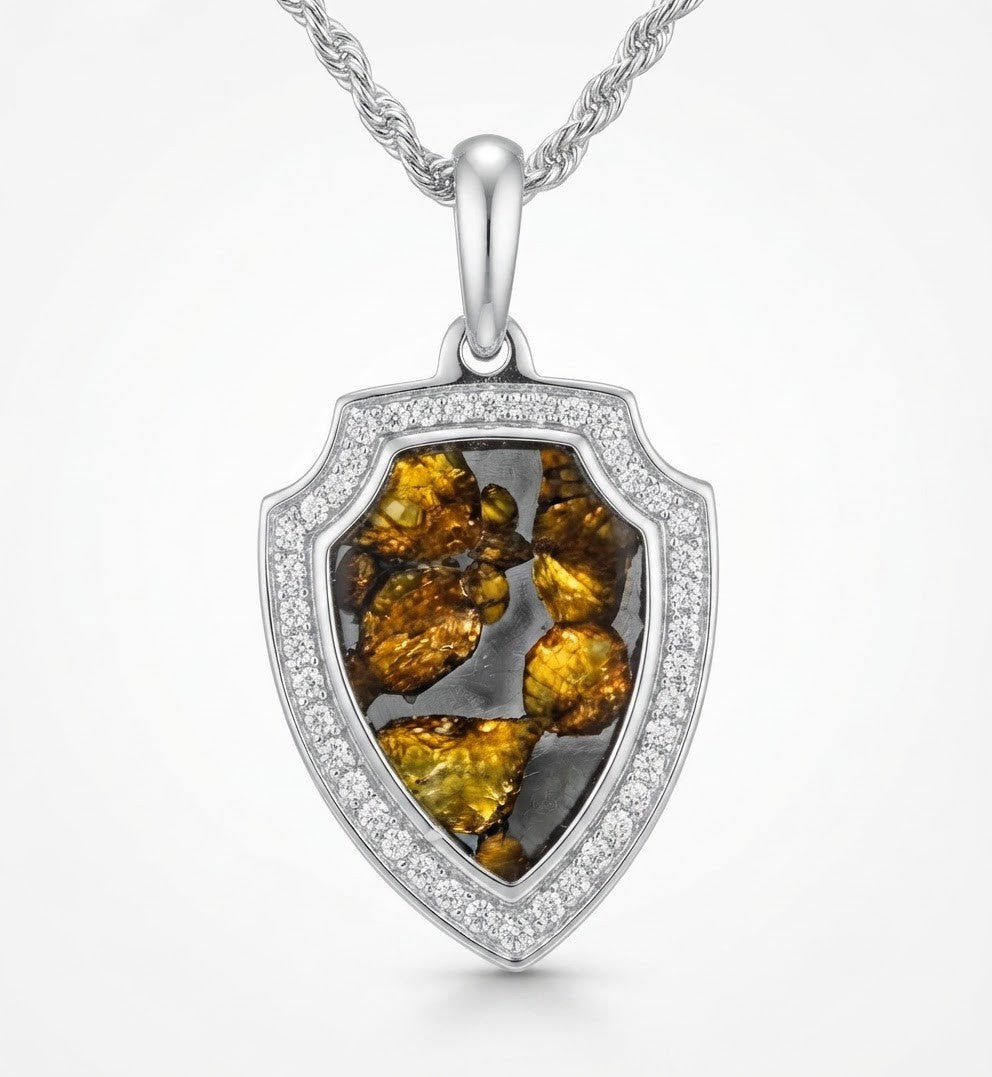 Sericho Pallasite Meteorite Necklace | Genuine Space Rock Pendant (20x37x3mm)