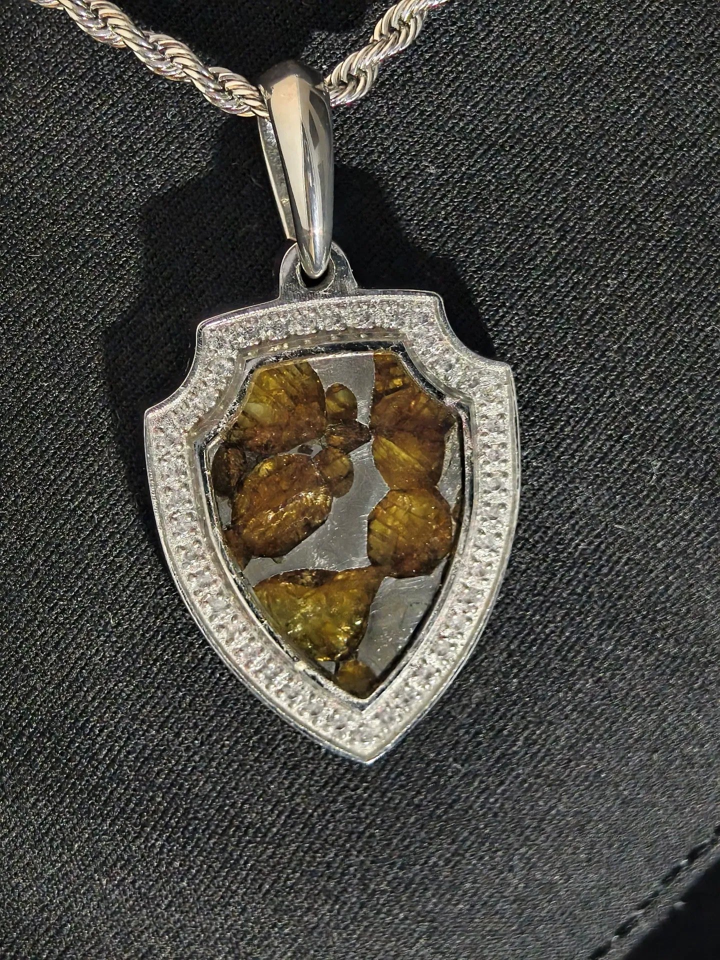 Sericho Pallasite Meteorite Necklace | Genuine Space Rock Pendant (20x37x3mm)