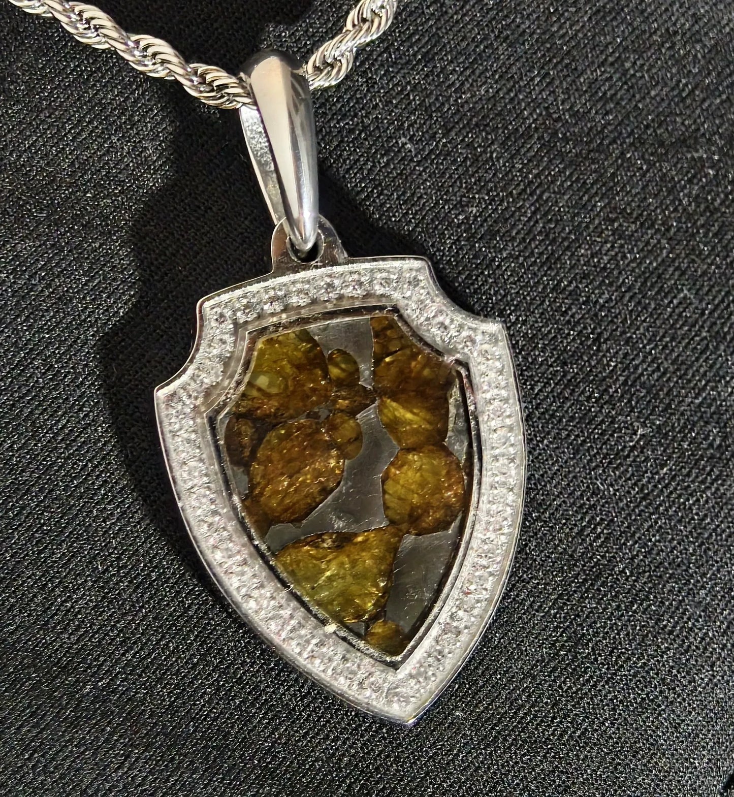 Sericho Pallasite Meteorite Necklace | Genuine Space Rock Pendant (20x37x3mm)