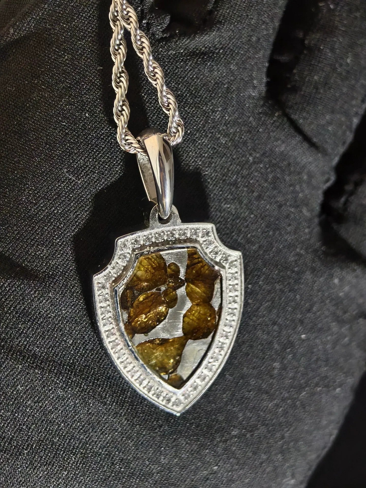 Sericho Pallasite Meteorite Necklace | Genuine Space Rock Pendant (20x37x3mm)