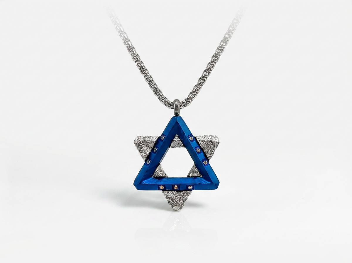 Star of David Meteorite Pendant Necklace, Jewish Protection Necklace, Blue Triangle,28.5*21.6*3.5mm, Genuine Space Stone, Gift for Men Women