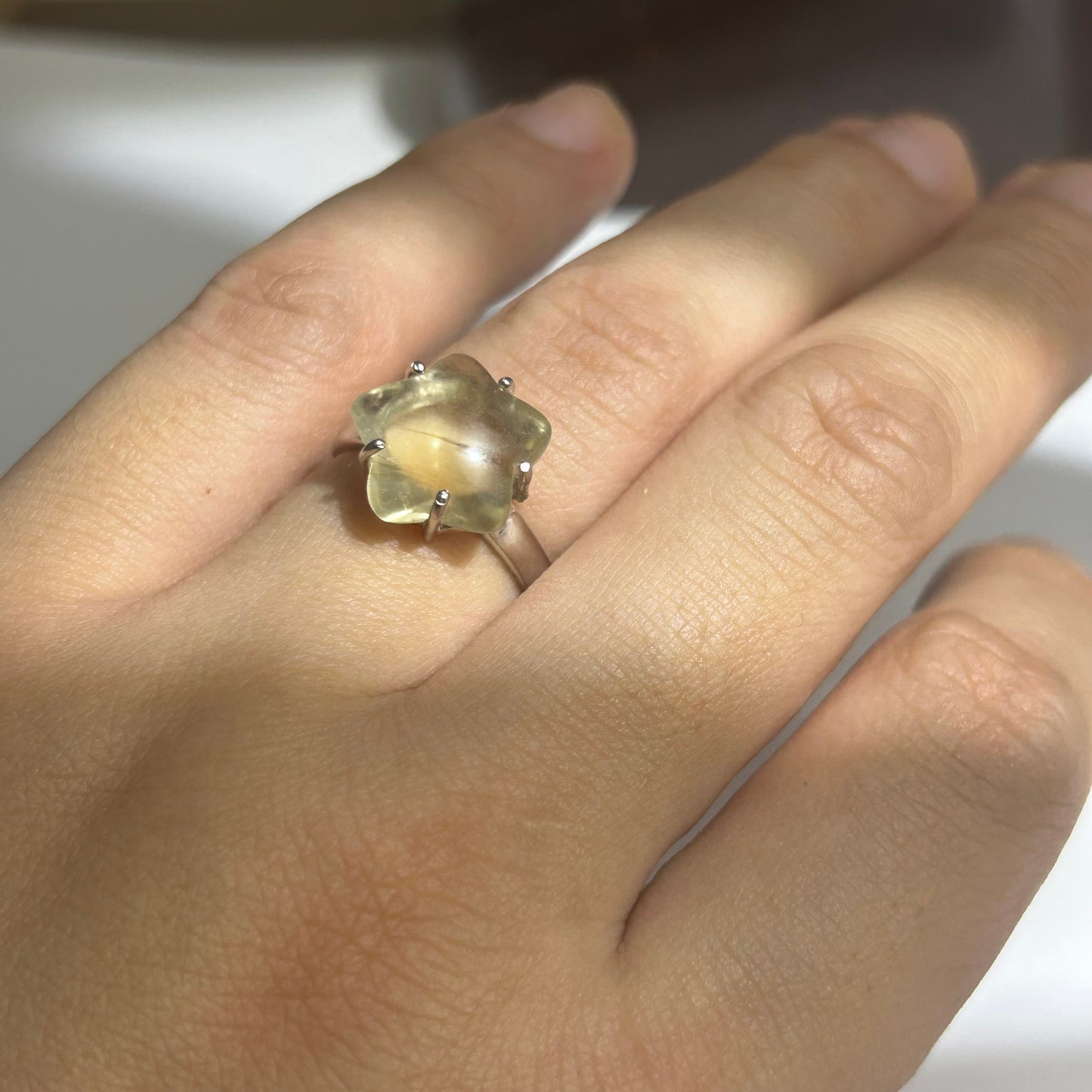 Libyan Desert Glass Ring, Pyramid Tetrahedron Statement Ring, Meteorite Impact Glass, Champagne Tektite, 925 Silver Gold Tone, Adjustable