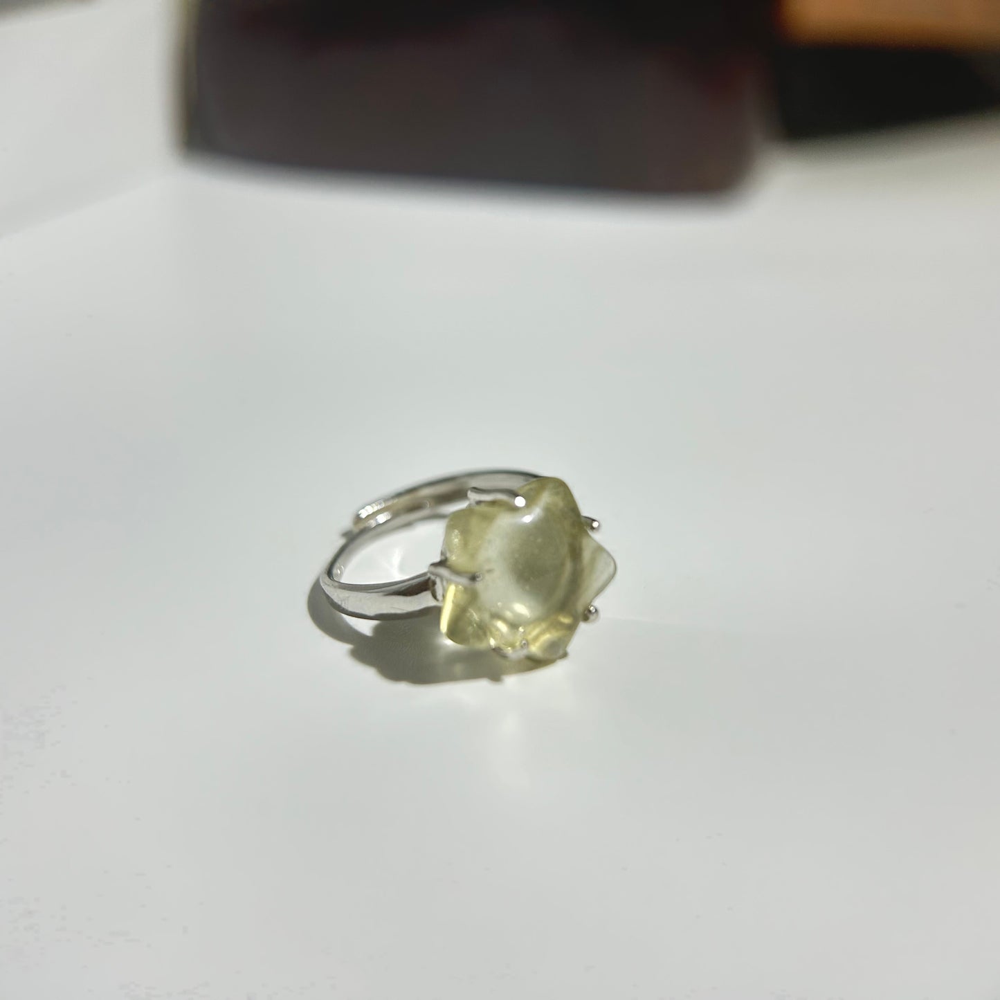 Libyan Desert Glass Ring, Pyramid Tetrahedron Statement Ring, Meteorite Impact Glass, Champagne Tektite, 925 Silver Gold Tone, Adjustable