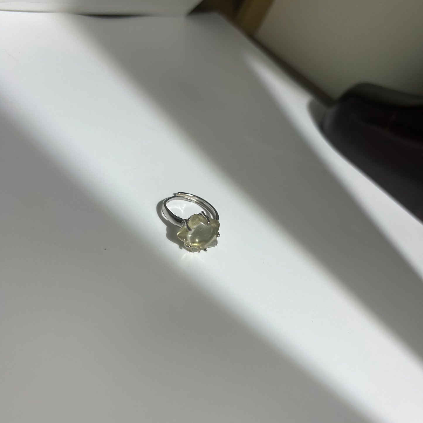 Libyan Desert Glass Ring, Pyramid Tetrahedron Statement Ring, Meteorite Impact Glass, Champagne Tektite, 925 Silver Gold Tone, Adjustable