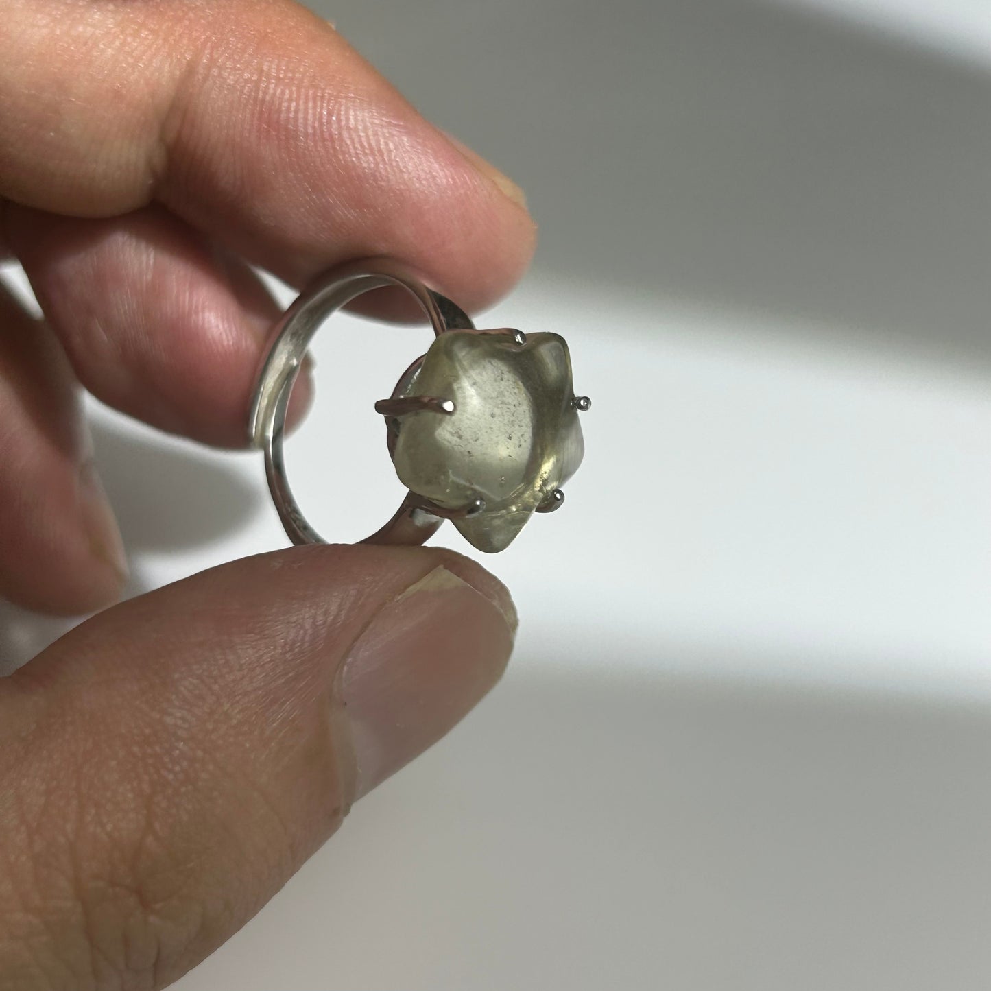 Libyan Desert Glass Ring, Pyramid Tetrahedron Statement Ring, Meteorite Impact Glass, Champagne Tektite, 925 Silver Gold Tone, Adjustable