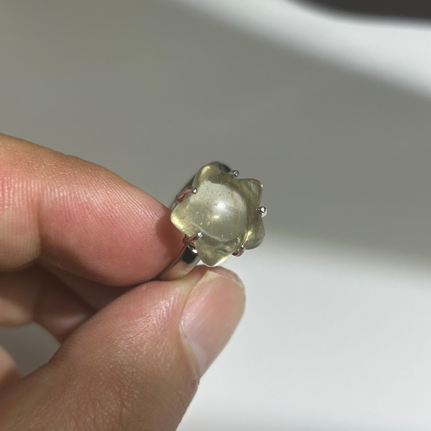 Libyan Desert Glass Ring, Pyramid Tetrahedron Statement Ring, Meteorite Impact Glass, Champagne Tektite, 925 Silver Gold Tone, Adjustable