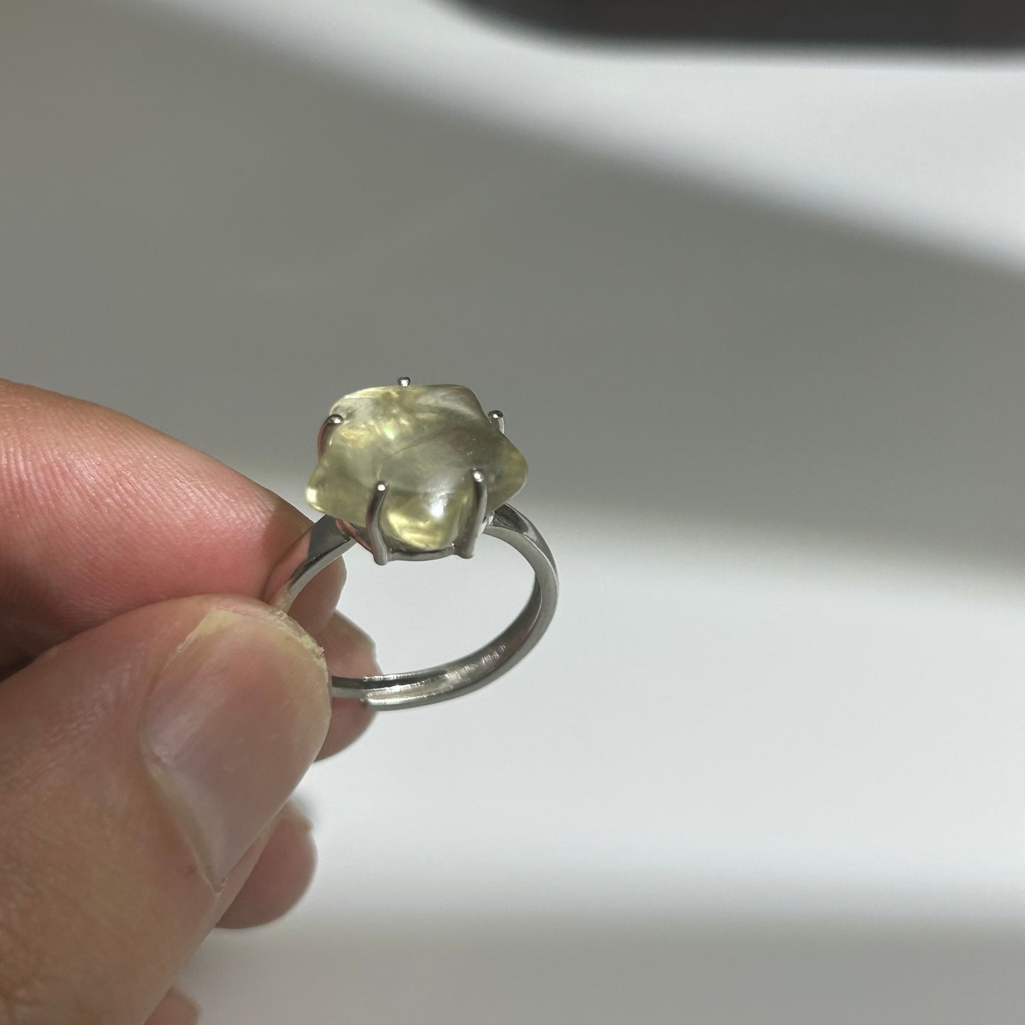 Libyan Desert Glass Ring, Pyramid Tetrahedron Statement Ring, Meteorite Impact Glass, Champagne Tektite, 925 Silver Gold Tone, Adjustable