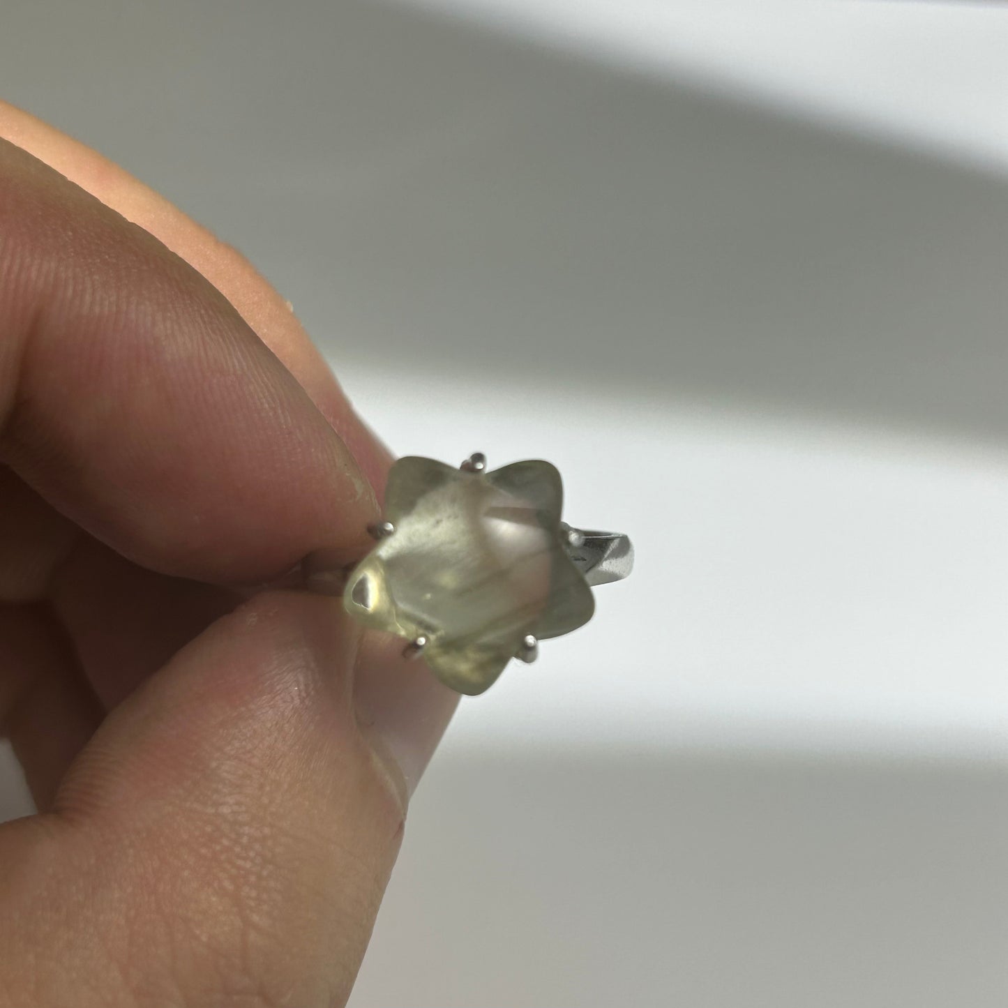 Libyan Desert Glass Ring, Pyramid Tetrahedron Statement Ring, Meteorite Impact Glass, Champagne Tektite, 925 Silver Gold Tone, Adjustable