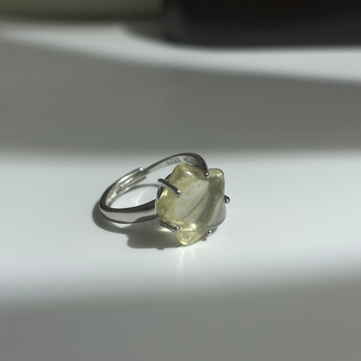 Libyan Desert Glass Ring, Pyramid Tetrahedron Statement Ring, Meteorite Impact Glass, Champagne Tektite, 925 Silver Gold Tone, Adjustable