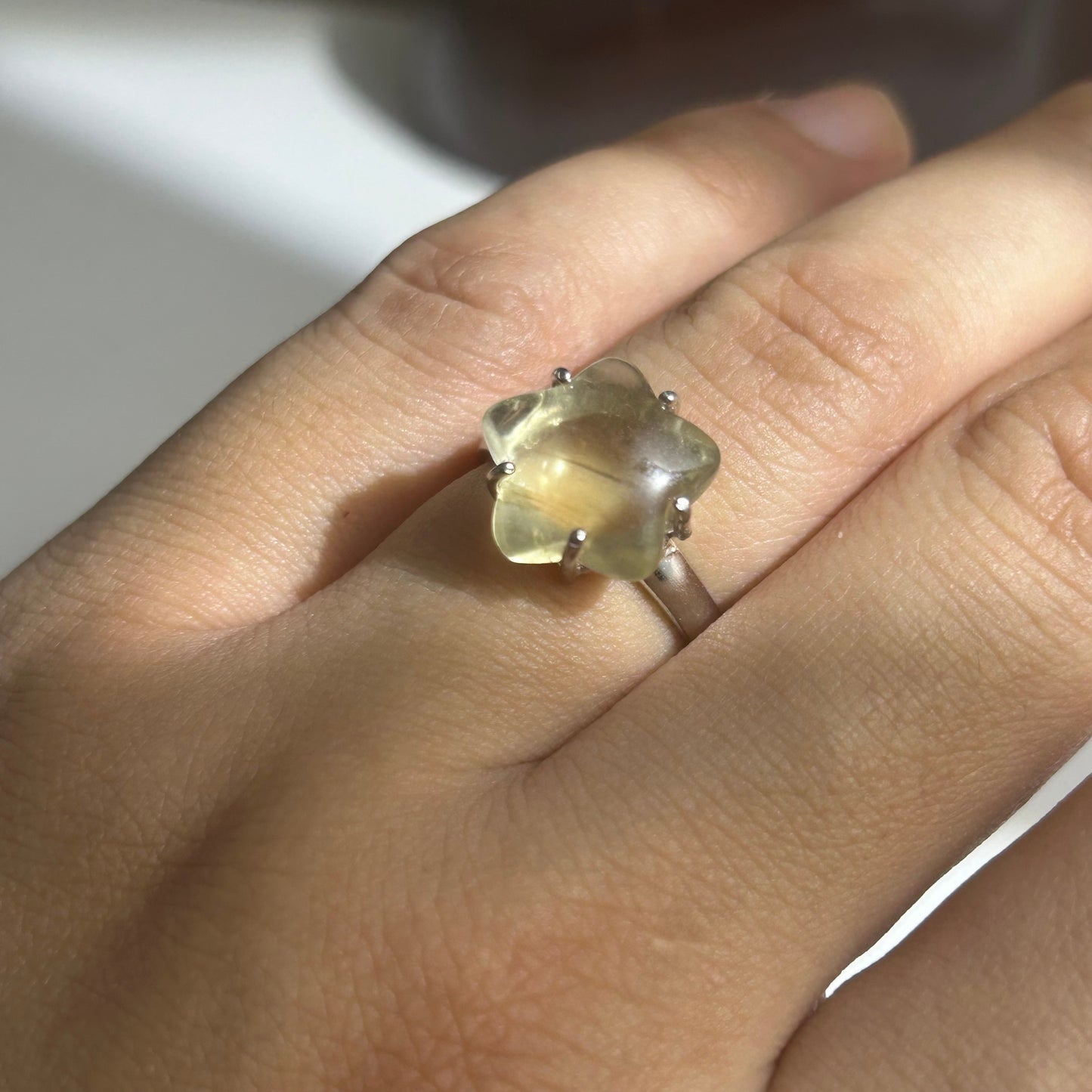 Libyan Desert Glass Ring, Pyramid Tetrahedron Statement Ring, Meteorite Impact Glass, Champagne Tektite, 925 Silver Gold Tone, Adjustable
