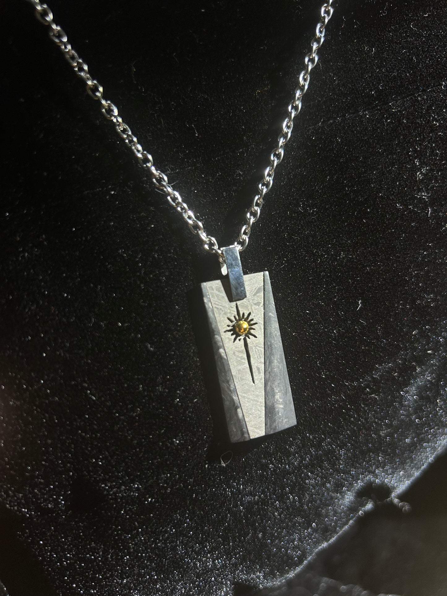Tungsten Shield Meteorite Pendant Necklace | Muonionalusta Meteorite Inlay | Widmanstätten | 60cm 21.5in | COA Gift Box