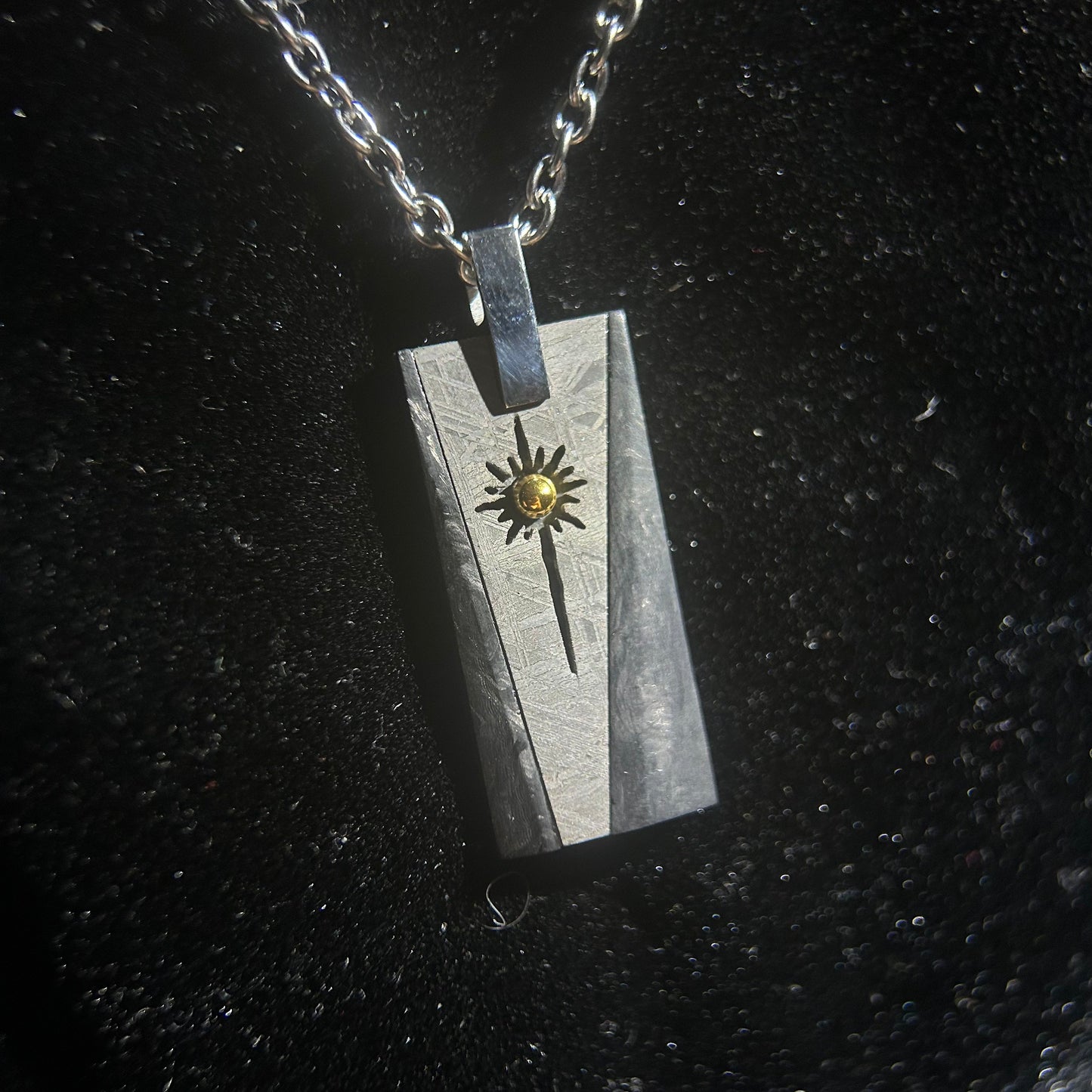 Tungsten Shield Meteorite Pendant Necklace | Muonionalusta Meteorite Inlay | Widmanstätten | 60cm 21.5in | COA Gift Box