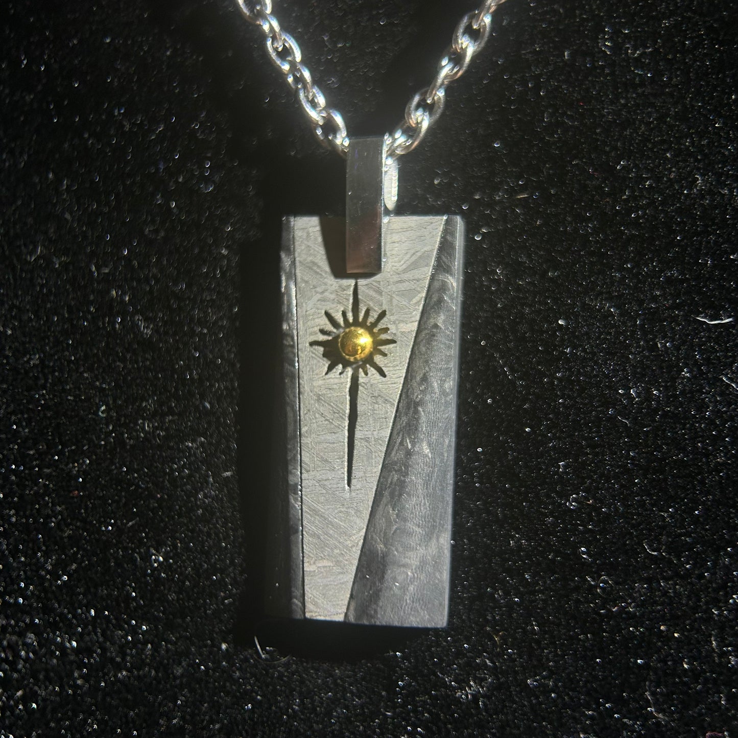 Tungsten Shield Meteorite Pendant Necklace | Muonionalusta Meteorite Inlay | Widmanstätten | 60cm 21.5in | COA Gift Box