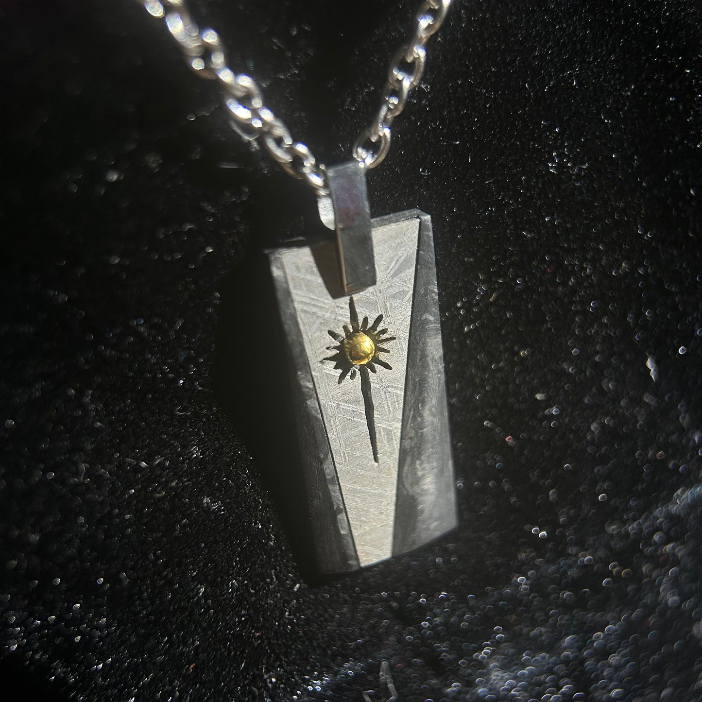 Tungsten Shield Meteorite Pendant Necklace | Muonionalusta Meteorite Inlay | Widmanstätten | 60cm 21.5in | COA Gift Box