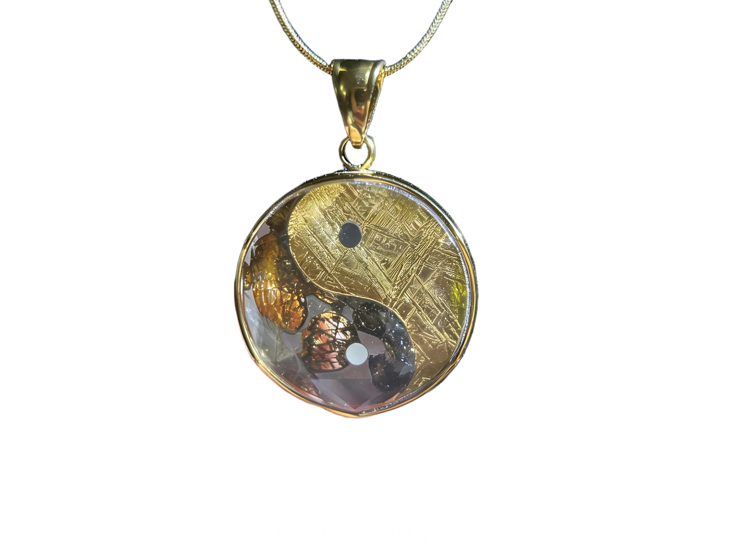 Sericho Pallasite and Muonionalusta Iron Meteorite Tai Chi Pendant| Titanium Alloy Shell |Anti‑Rust Crystal Coating | Gift Box + Certificate