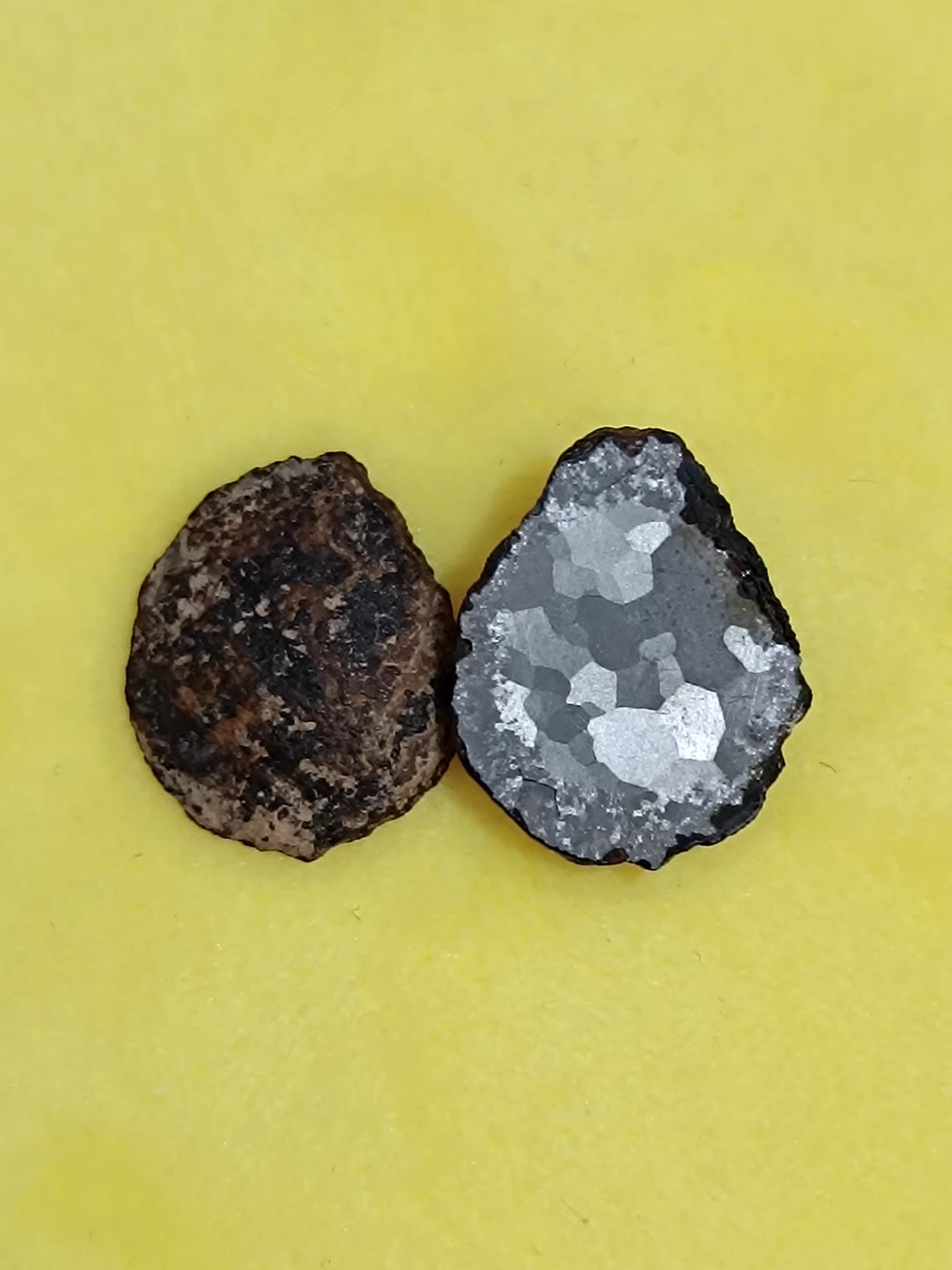 Tindouf 007 (Ding Doufu 007) Iron Meteorite – Matched Pair Cut – Ultra-Rare IAB‑complex Recrystallized Iron – Algeria 2020 Discovery – 1.9 g + 2.8 g